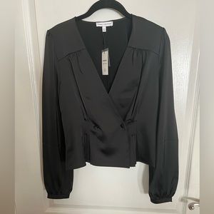 Express Black Long Sleeve V-Neck dressy top w/ two buttons.. NWT.. never worn..